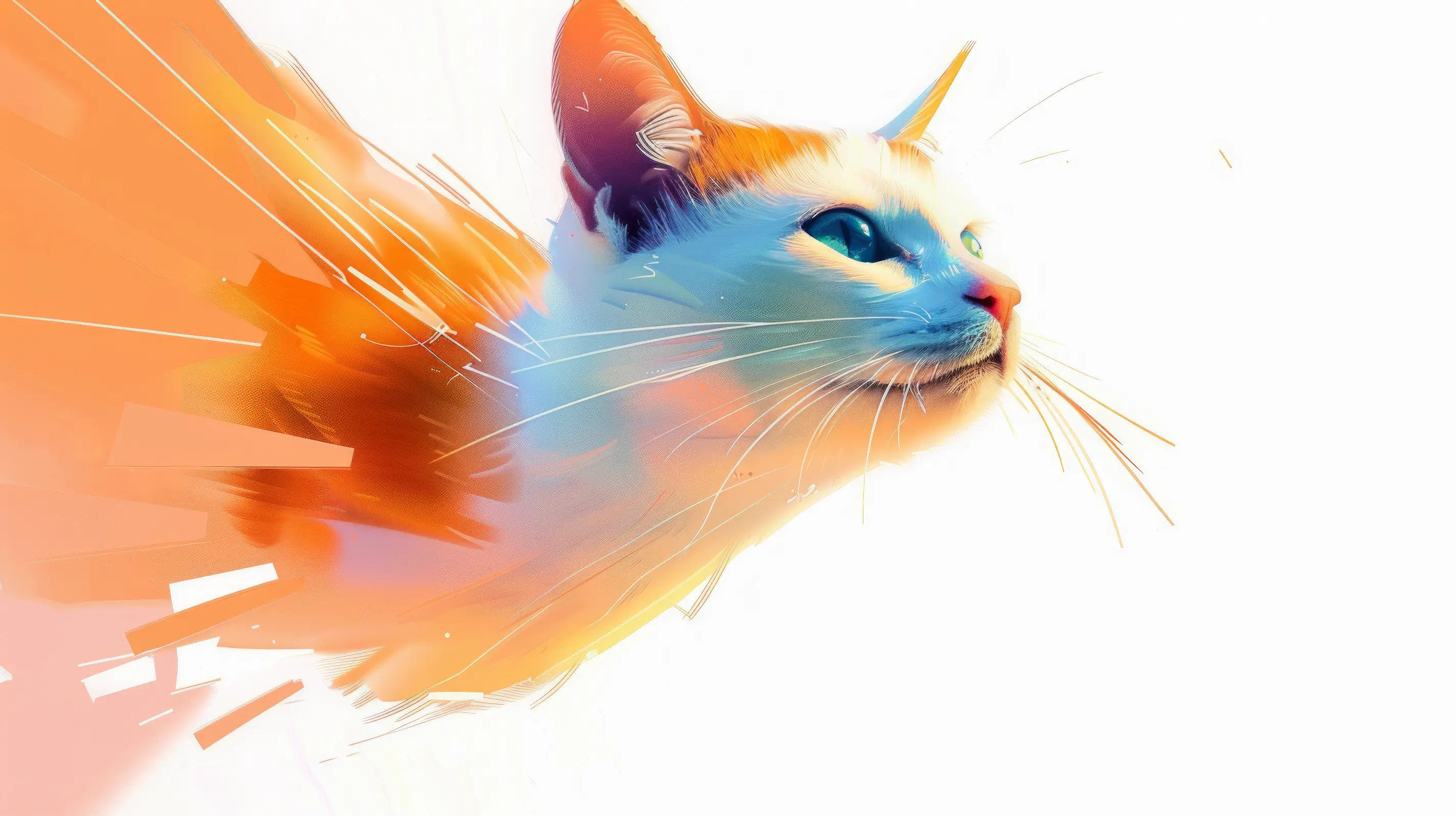 Colourful, abstract digital art of a cat