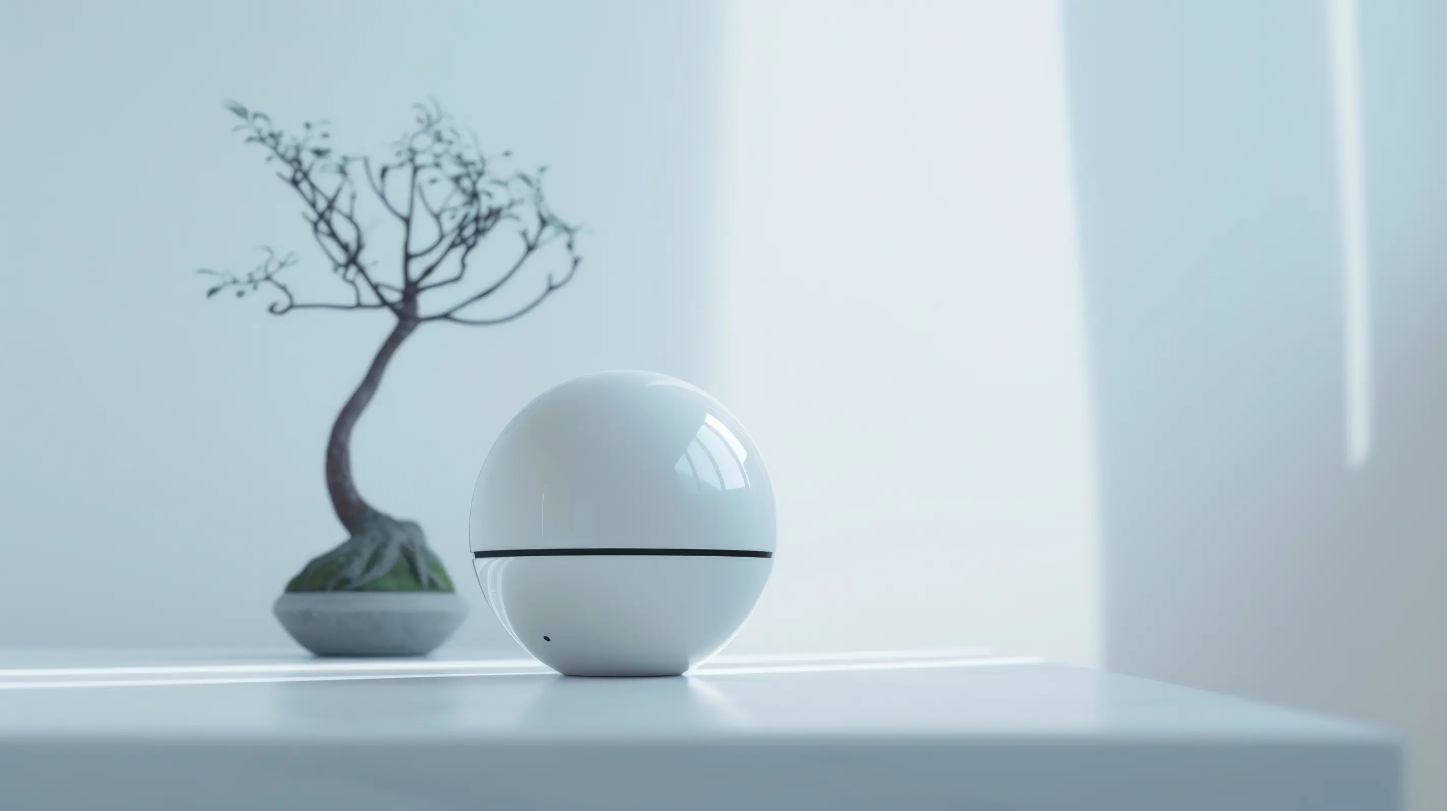 A white, spherical modern device.