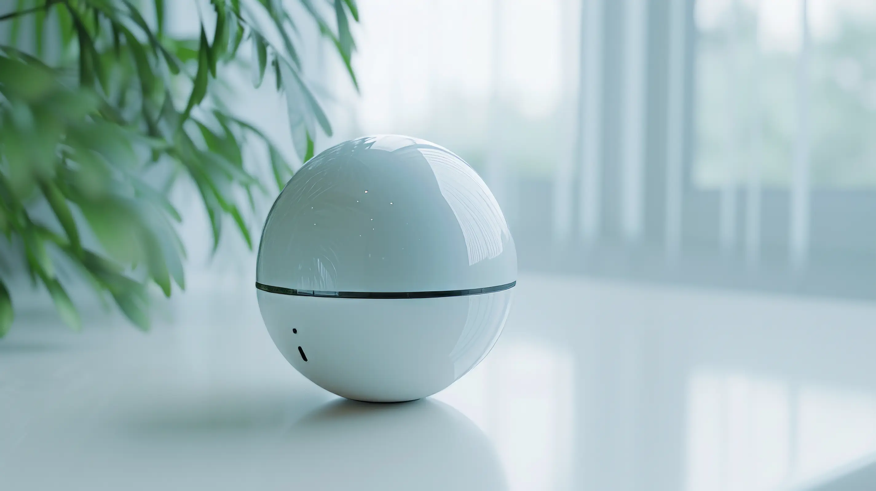 A white, spherical modern device.