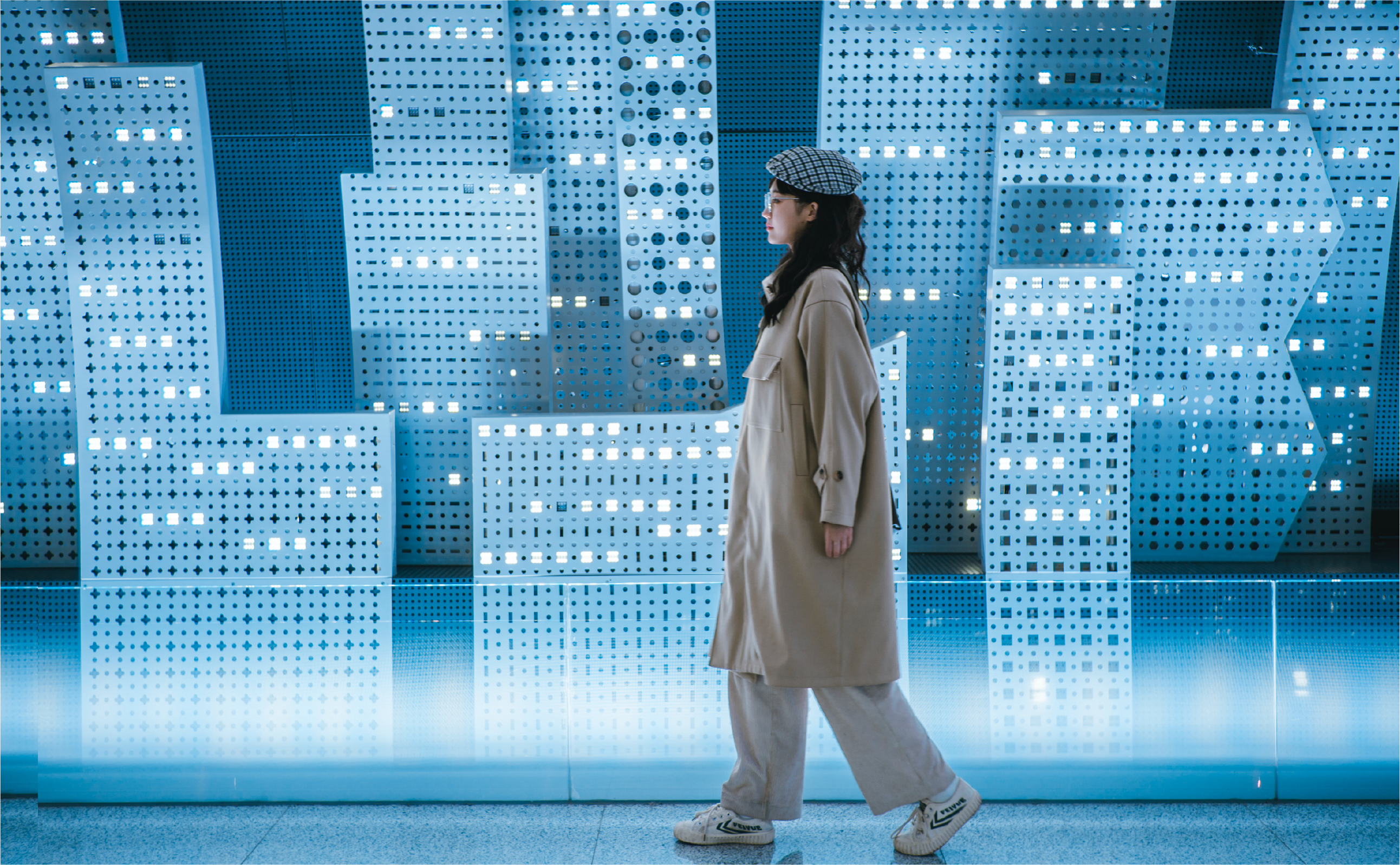 a woman walking in city